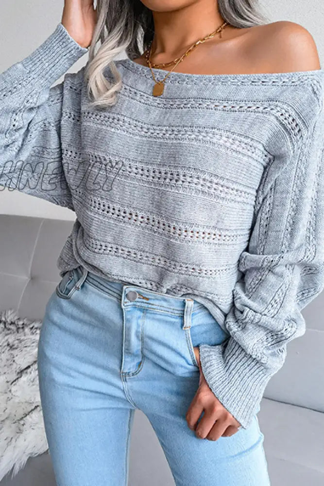 Hnewly - Casual Pierced Patchwork Off The Shoulder Sweater(3 Colors) Grey / S Tops/Sweaters &