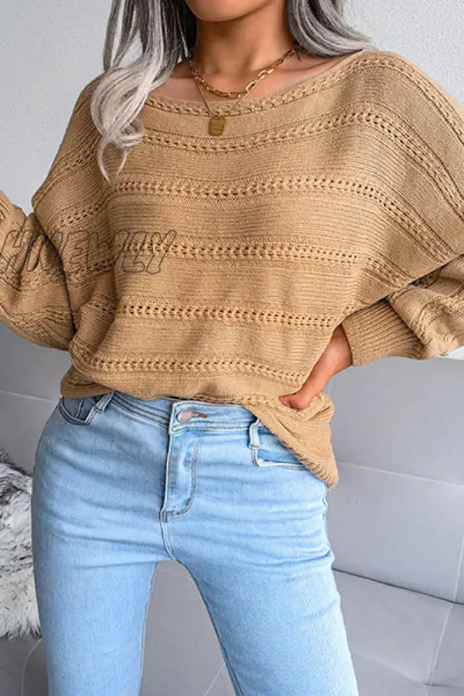 Hnewly - Casual Pierced Patchwork Off The Shoulder Sweater(3 Colors) Tops/Sweaters & Cardigans