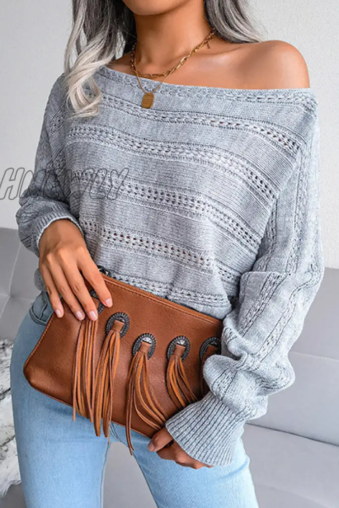 Hnewly - Casual Pierced Patchwork Off The Shoulder Sweater(3 Colors) Tops/Sweaters & Cardigans