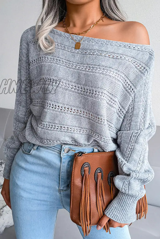 Hnewly - Casual Pierced Patchwork Off The Shoulder Sweater(3 Colors) Tops/Sweaters & Cardigans