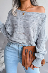 Hnewly - Casual Pierced Patchwork Off The Shoulder Sweater(3 Colors) Tops/Sweaters & Cardigans