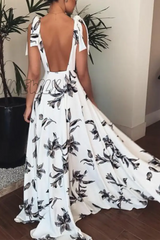 Hnewly - Casual Print Patchwork V Neck Cake Skirt Dresses Dresses/Casual