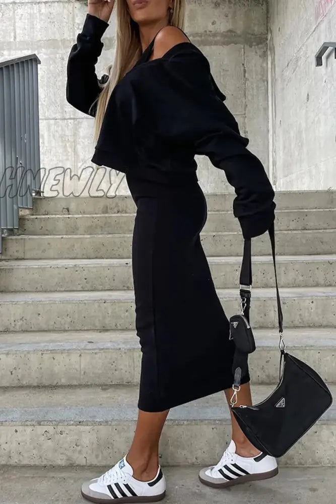 Hnewly - Casual Simplicity Solid Patchwork Hooded Collar Long Sleeve Two Pieces(3 Colors)