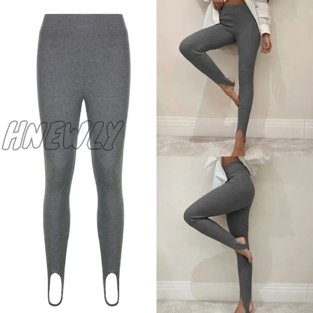 Hnewly Casual Skinny Elastic High Waist Stretchy Sports Sweatpants Women Trousers Slit Fashion