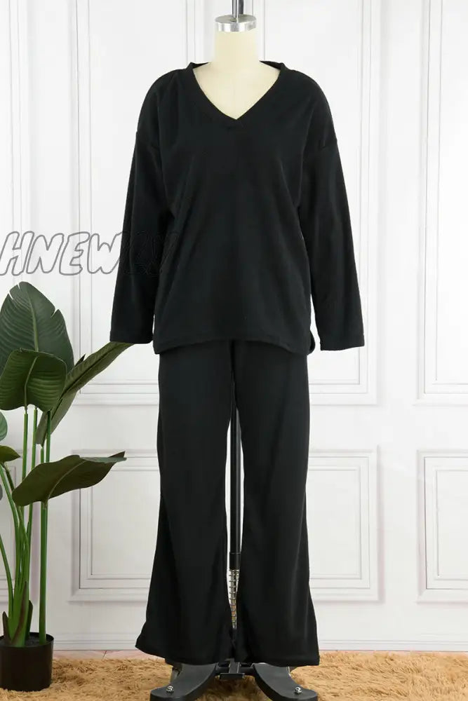Hnewly - Casual Solid Color V Neck Two Pieces(5 Colors) Pieces/Two-Piece Pants Set