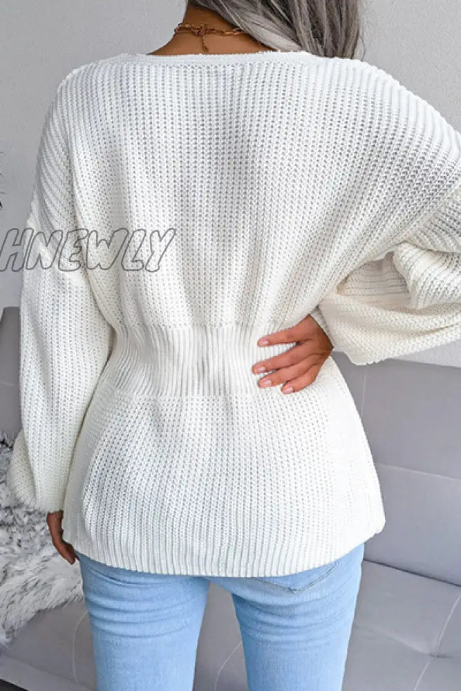 Hnewly - Casual Solid Patchwork Flounce V Neck Sweaters(3 Colors) Tops/Sweaters & Cardigans