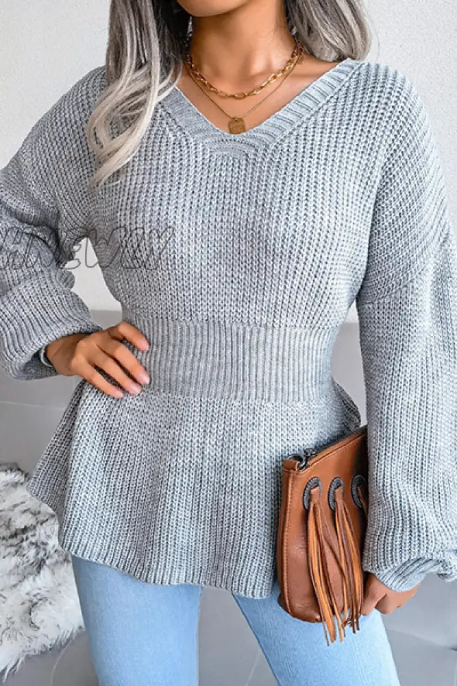 Hnewly - Casual Solid Patchwork Flounce V Neck Sweaters(3 Colors) Tops/Sweaters & Cardigans