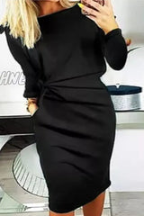 Hnewly - Casual Solid Patchwork O Neck Straight Dresses(3 Colors) Black / S Dresses/Casual Dresses