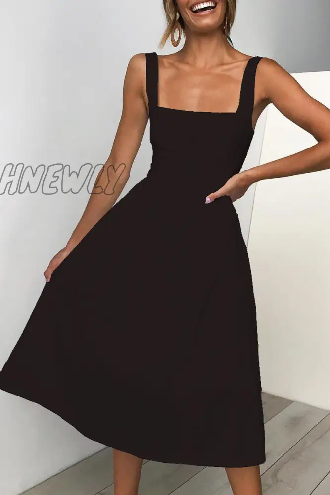 Hnewly - Casual Solid Patchwork Square Collar Cake Skirt Dresses(3 Colors) Black / S Dresses/Casual