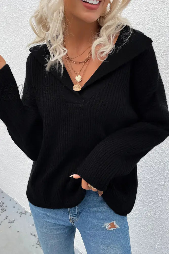 Hnewly - Casual Solid Patchwork Turndown Collar Tops Sweater(4 Colors) Black / S Tops/Sweaters &