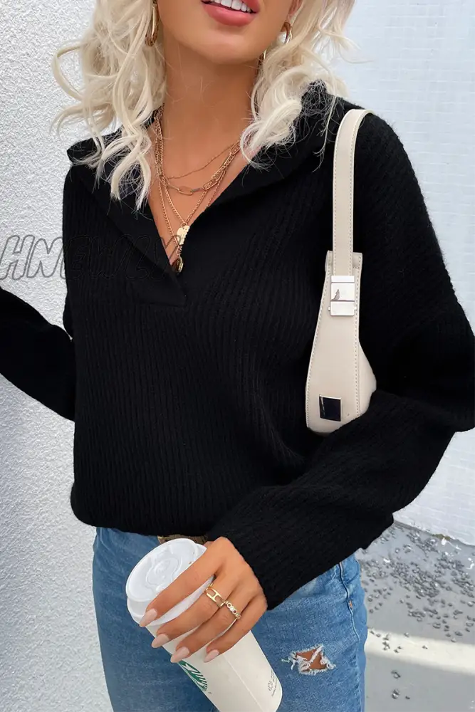 Hnewly - Casual Solid Patchwork Turndown Collar Tops Sweater(4 Colors) Tops/Sweaters & Cardigans