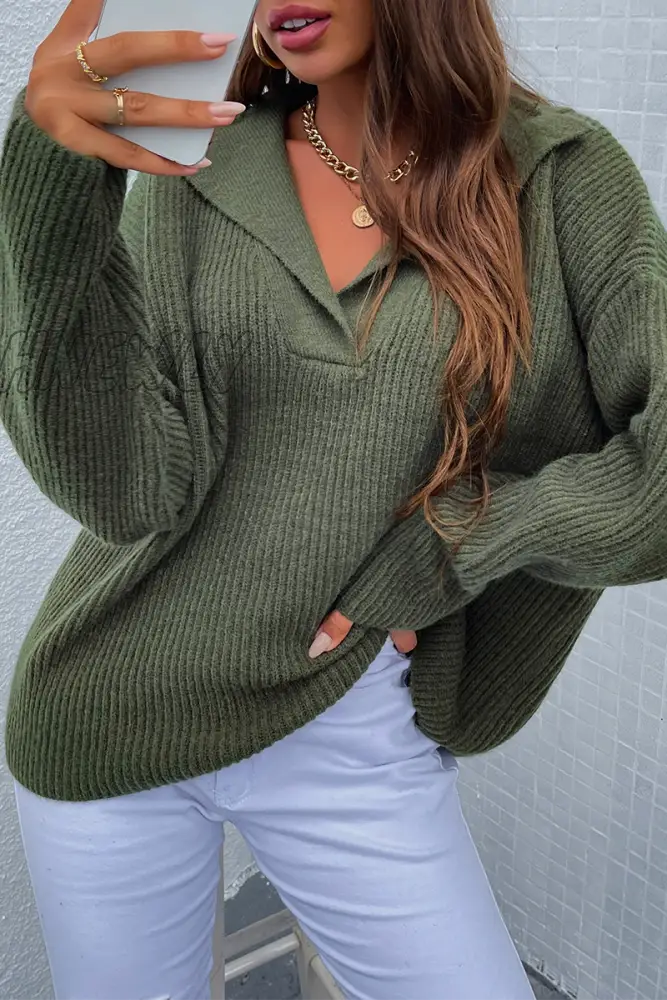 Hnewly - Casual Solid Patchwork Turndown Collar Tops Sweater(4 Colors) Tops/Sweaters & Cardigans