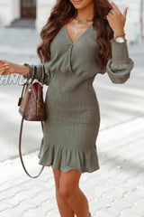 Hnewly - Casual Solid Patchwork V Neck Cake Skirt Dresses(4 Colors) Green / S Dresses/Casual Dresses
