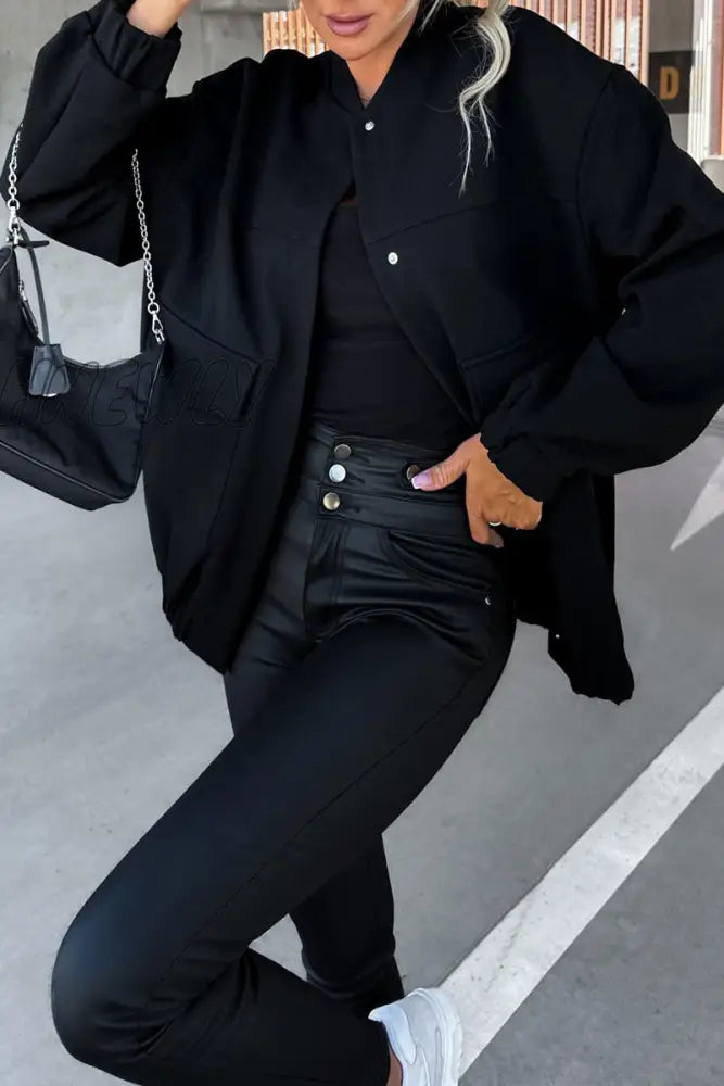 Hnewly - Casual Solid Pocket O Neck Outerwear