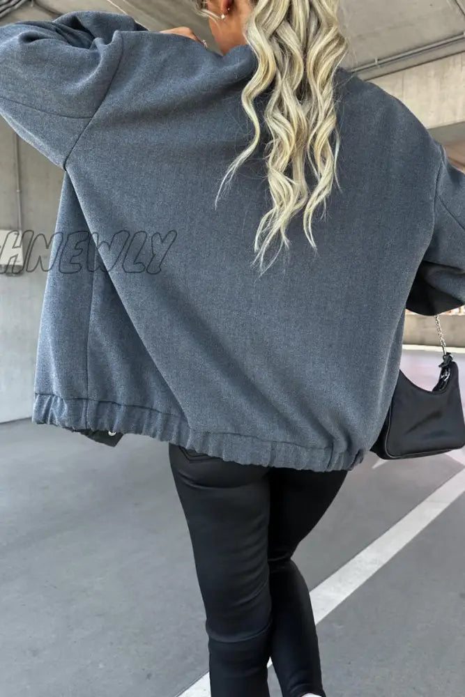 Hnewly - Casual Solid Pocket O Neck Outerwear