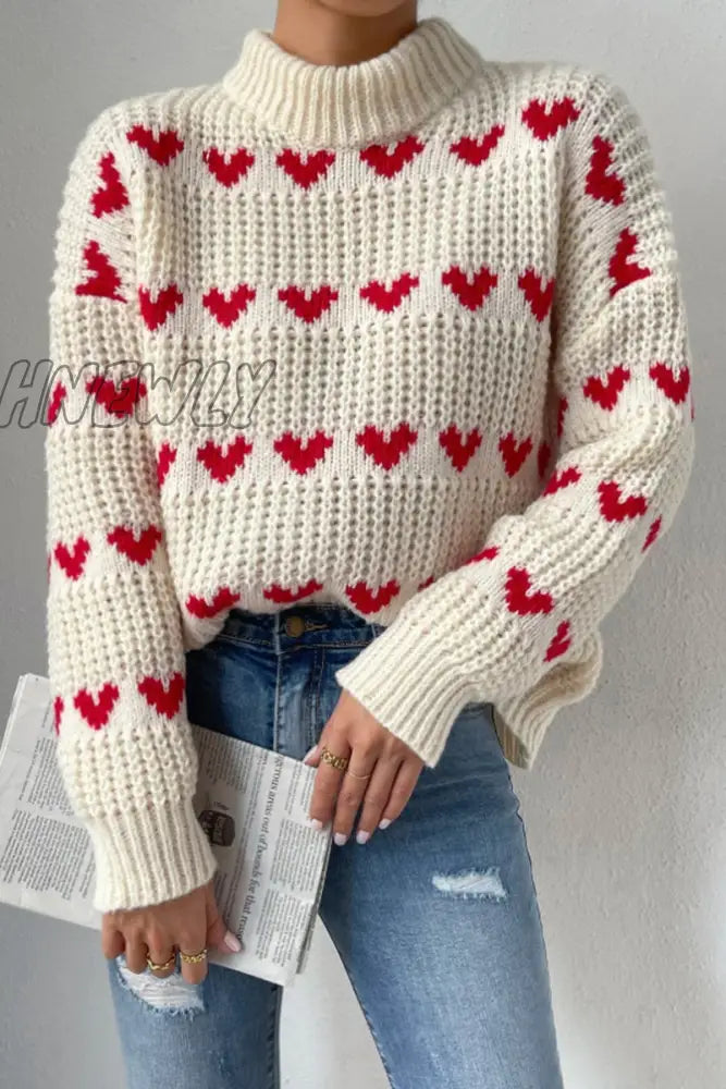 Hnewly - Casual Sweet Geometric Weave Turtleneck Tops Tops/Sweaters & Cardigans