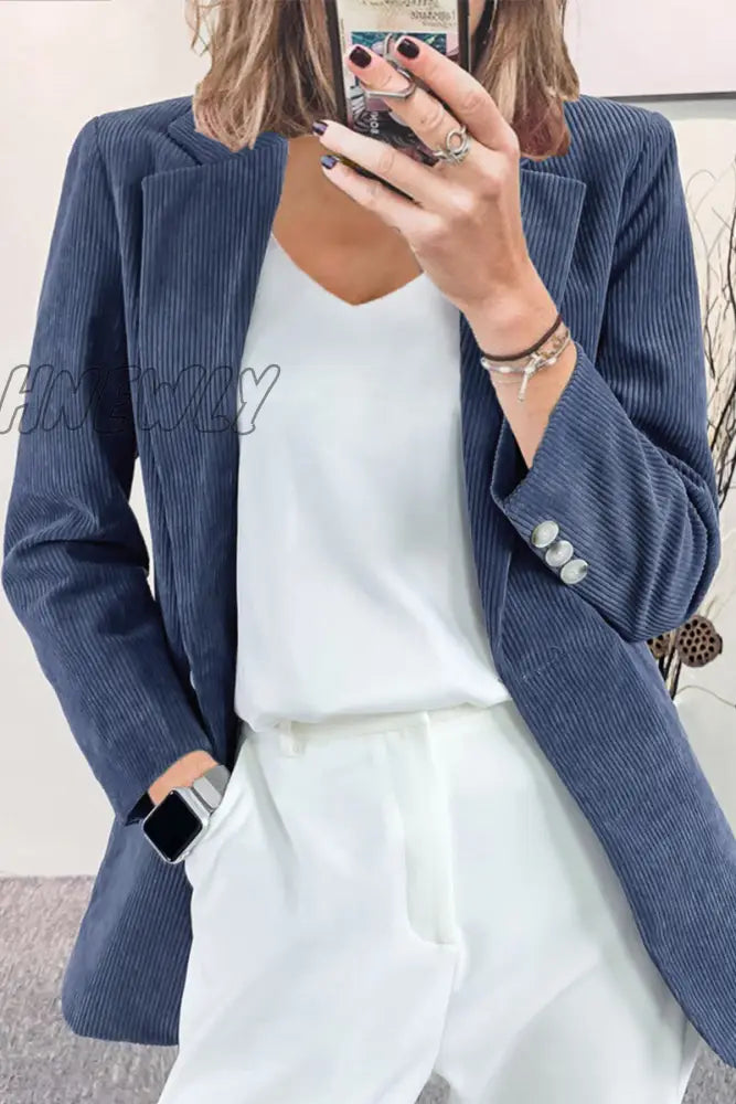 Hnewly - Casual Work Solid Buttons Turn-Back Collar Outerwear(7 Colors) Blue Gray / S