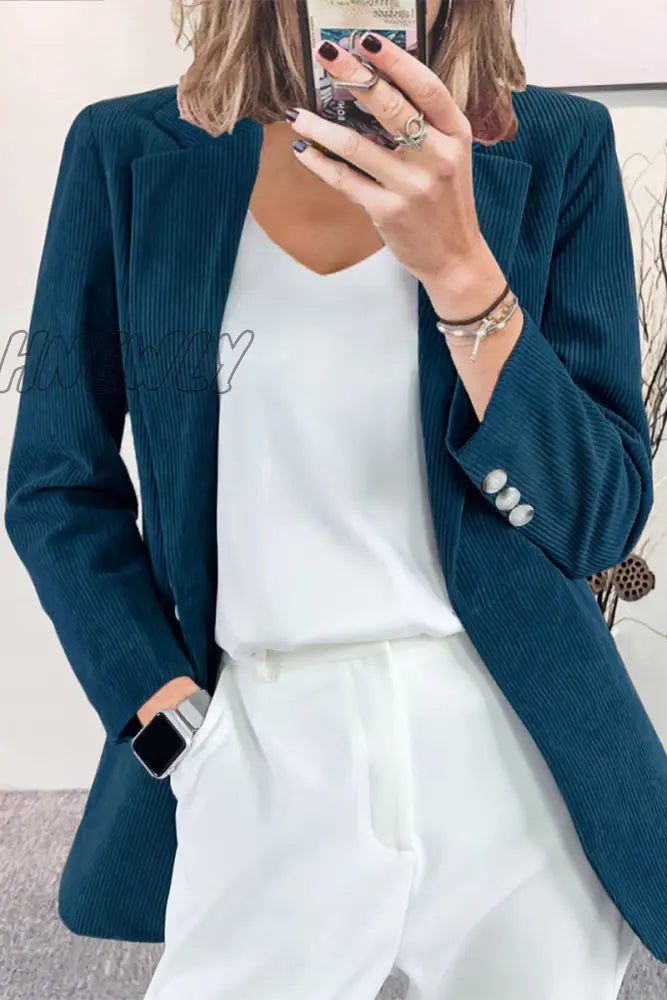 Hnewly - Casual Work Solid Buttons Turn-Back Collar Outerwear(7 Colors) Ink Green / S