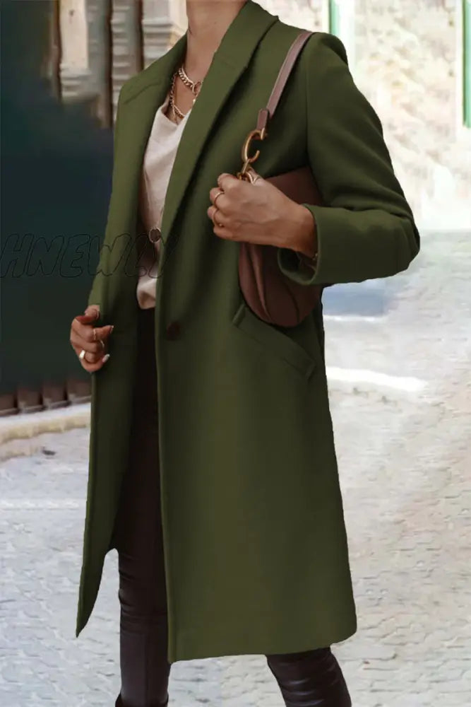 Hnewly - Casual Work Solid Buttons Turn-Back Collar Outerwear Army Green / S Outerwear/Coats &