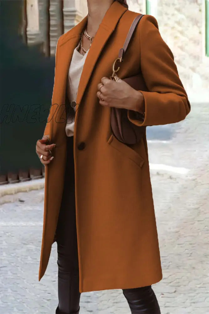 Hnewly - Casual Work Solid Buttons Turn-Back Collar Outerwear Brown / S Outerwear/Coats & Cardigan