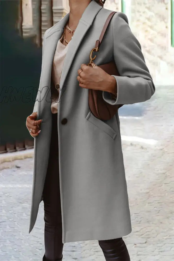 Hnewly - Casual Work Solid Buttons Turn-Back Collar Outerwear Light Gray / S Outerwear/Coats &