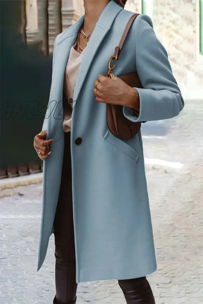 Hnewly - Casual Work Solid Buttons Turn-Back Collar Outerwear Sky Blue / S Outerwear/Coats &