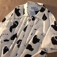 Hnewly Cat Graffiti Shirt Street Style Crop Top Women Summer Women’s Shirts Short Sleeve Cool