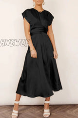 Hnewly - Celebrities Elegant Solid Bandage U Neck Dresses(6 Colors) Black / S Dresses/Party And