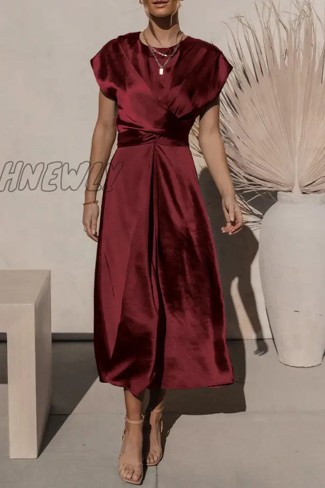 Hnewly - Celebrities Elegant Solid Bandage U Neck Dresses(6 Colors) Burgundy / S Dresses/Party And