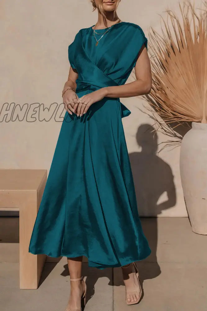 Hnewly - Celebrities Elegant Solid Bandage U Neck Dresses(6 Colors) Lake Blue / S Dresses/Party And
