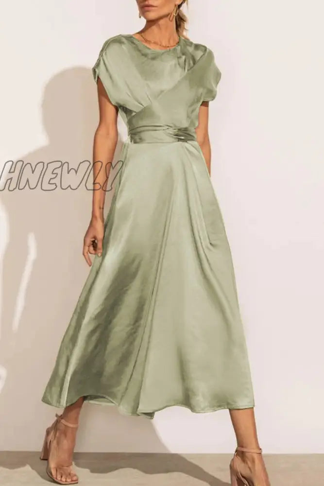 Hnewly - Celebrities Elegant Solid Bandage U Neck Dresses(6 Colors) Light Green / S Dresses/Party
