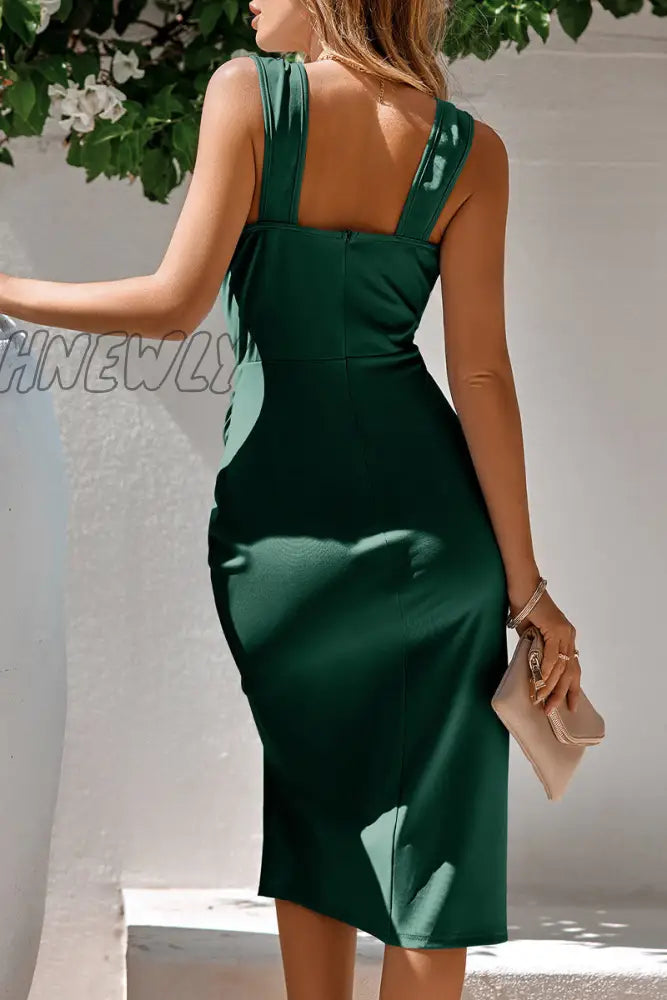 Hnewly - Celebrities Elegant Solid Color V Neck Waist Skirt Dresses(3 Colors) Dresses/Midi Dresses