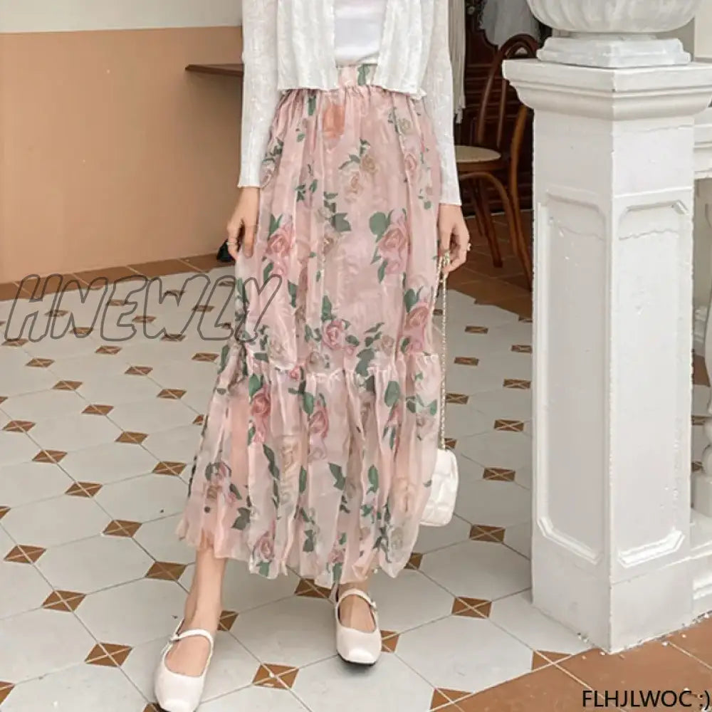 2023 Chic Korea Clothes Summer Women Cute Sweet Girls Floral Printed Robe Holiday Date High Waist