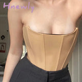 Hnewly Chic Women Skinny Tube Corset Tops Sexy Strapless Bustiers Elegant Lady Y2K Vintage Backless Crop Tops 2000s Retro Streetwear