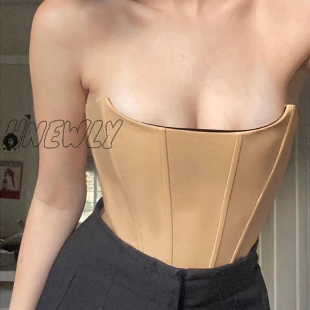 Hnewly Chic Women Skinny Tube Corset Tops Sexy Strapless Bustiers Elegant Lady Y2K Vintage Backless