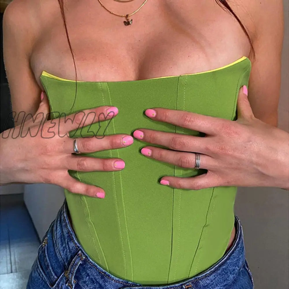 Hnewly Chic Women Skinny Tube Corset Tops Sexy Strapless Bustiers Elegant Lady Y2K Vintage Backless