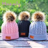 Hnewly Children's autumn and winter knitted cotton hats warm and comfortable ski hat solid color fashion boy girl universal pompom caps