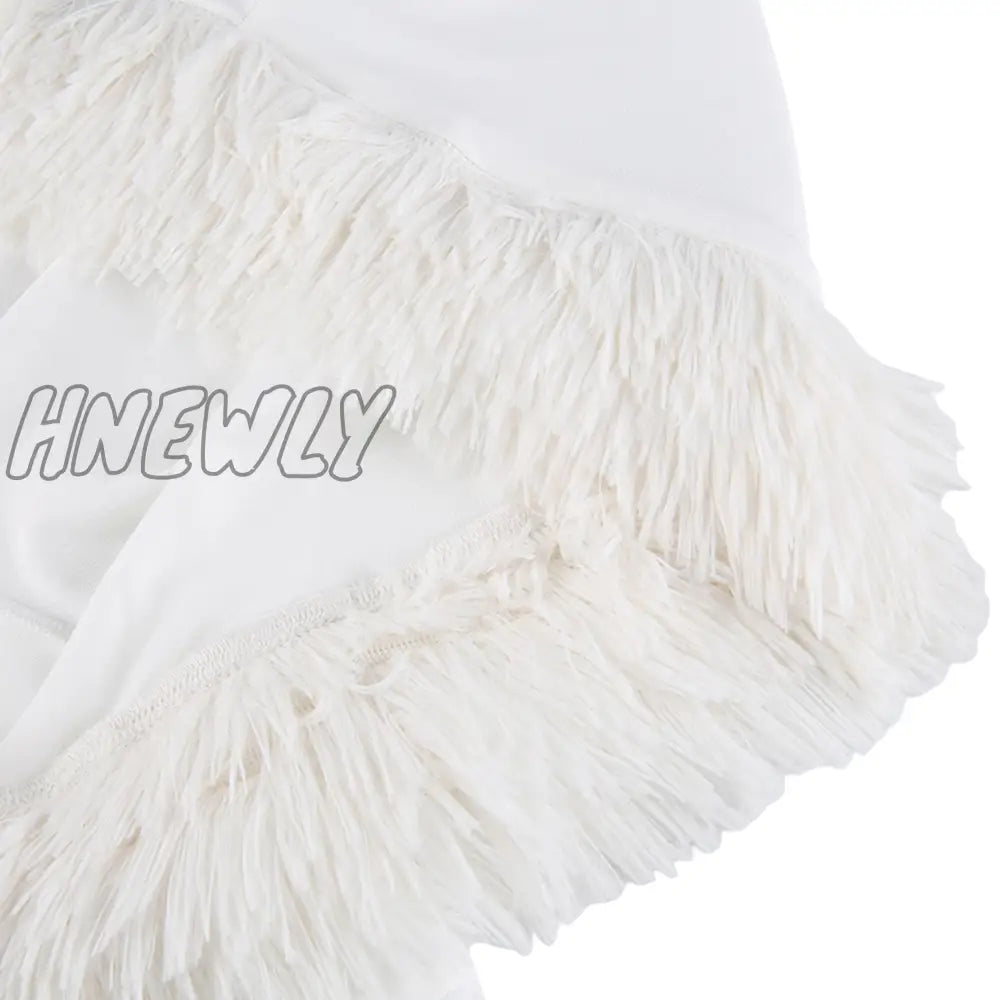 Hnewly Christmas Lady Sexy Plush Skirt Women’s Dress Hem Splicing Frenulum Solid Color V-Neck
