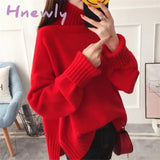Hnewly Christmas Party Outfits Fashion Thick High Collar Red Pink Knitted Sweater Women Tops Autumn