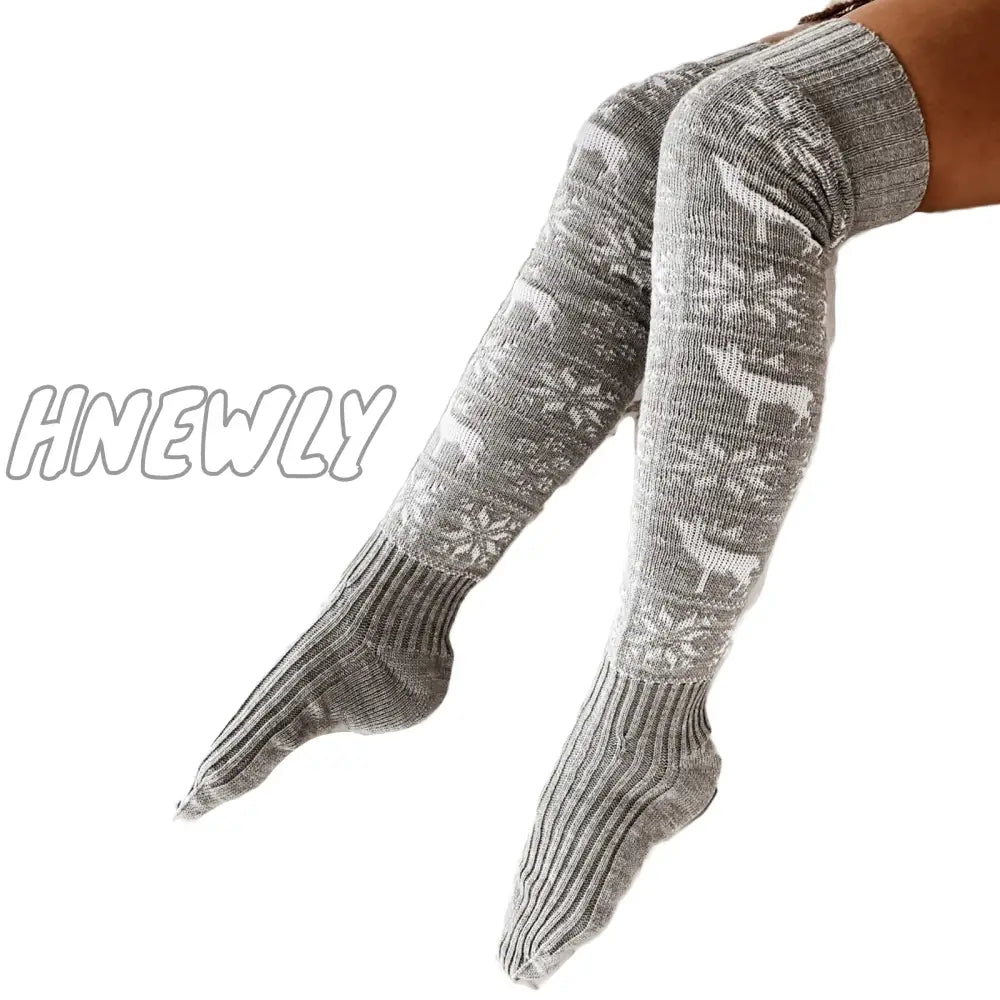 Hnewly Christmas Women Knitted Cotton Woolen Stocking Warm Thigh High Over The Knee Cute Deer