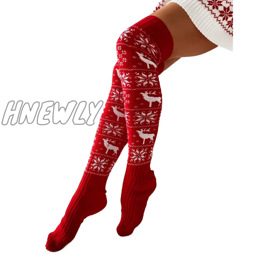 Hnewly Christmas Women Knitted Cotton Woolen Stocking Warm Thigh High Over The Knee Cute Deer