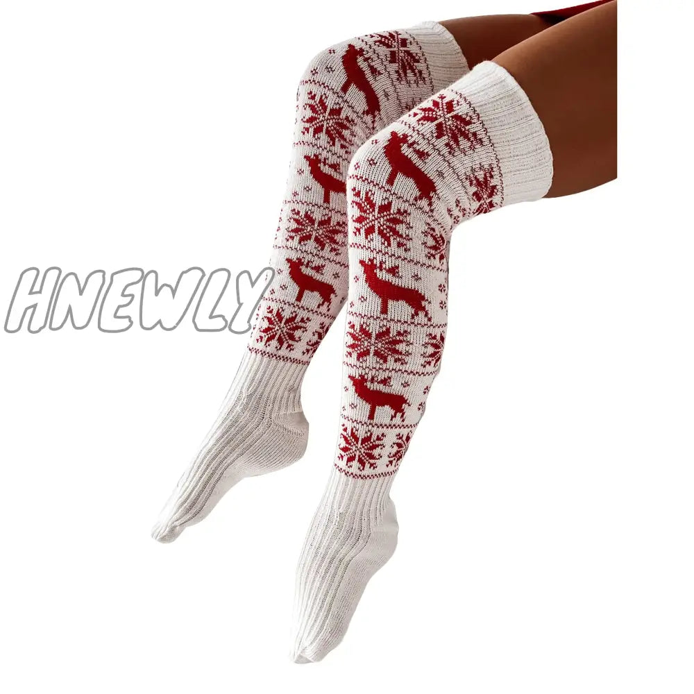 Hnewly Christmas Women Knitted Cotton Woolen Stocking Warm Thigh High Over The Knee Cute Deer