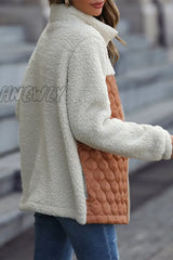Hnewly - Coffee Casual Animal Print Pocket Turndown Collar Outerwear Coats