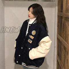 Hnewly Contrasting Color Stitching Baseball Uniform Women Couple Students Spring Autumn New Retro