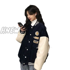 Hnewly Contrasting Color Stitching Baseball Uniform Women Couple Students Spring Autumn New Retro