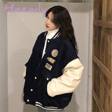 Hnewly Contrasting Color Stitching Baseball Uniform Women Couple Students Spring Autumn New Retro