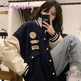 Hnewly Contrasting Color Stitching Baseball Uniform Women Couple Students Spring Autumn New Retro