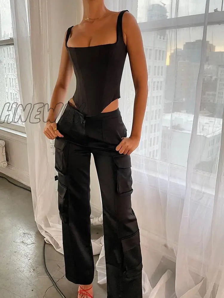 Hnewly Corset Bandage Top Women Black Camisole Short Cropped Tank Tops 2024 Summer Sexy Elegant