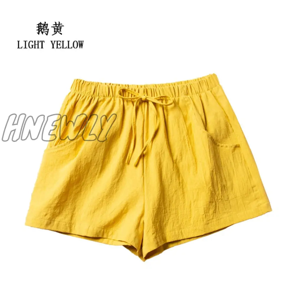 Hnewly Cotton Linen Shorts Woman Basic Short Pants Mini Trousers Trafic Fashion High Waist Bottom