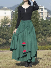 Hnewly Cotton Linen Women Medieval Skirt Solid Retro Ethnic Style Irregular Hem Ball Gown Muslim